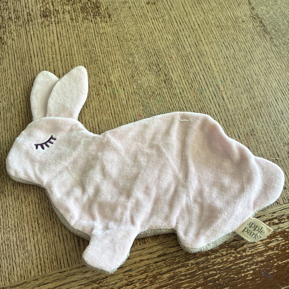 Apple Park Lovey Baby Security Blanket Plush Pink Bunny Flat Crinkle Organic
